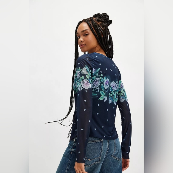 Free People Tops - Free People Home Grown Mesh Cardi In Blue Combo Size New Without Tags